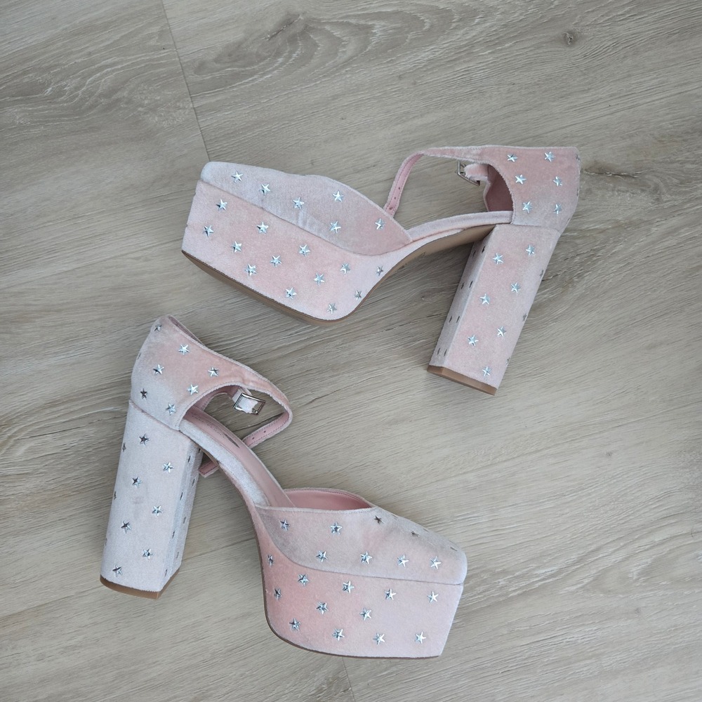 Jeffrey Campbell Free People Pink Velvet Star Studded Platform Heels Size 8.5 - Picture 4 of 8